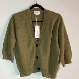 Toast UK Womens Size L Olive Green Alpaca & Wool 1/2 Sleeve Cardigan Sweater NWT
